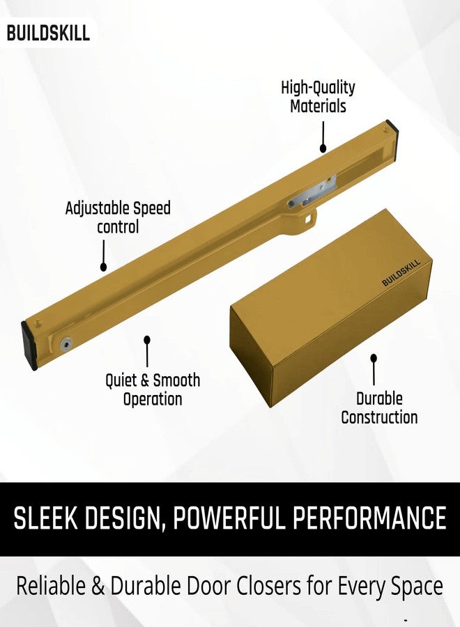 BUILDSKILL جهاز إغلاق أبواب هيدروليكي من Buildskill مزود بذراع تثبيت وغطاء PVD، جهاز إغلاق أبواب للأبواب الخشبية، مصنوع من الألومنيوم والمعدن، جهاز إغلاق أبواب أوتوماتيكي للمنزل، مانع للأبواب، سرعة قابلة للتعديل، 85 كجم، تصميم عتيق (عبوة من قطعة واحدة) - Image 3